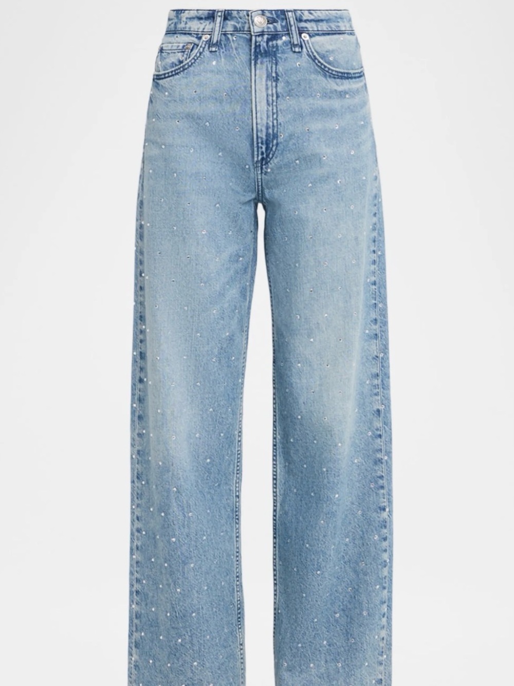 Rag & Bone Featherweight Logan Embellished Mid Rise Wide Leg Jeans Denim Size 26